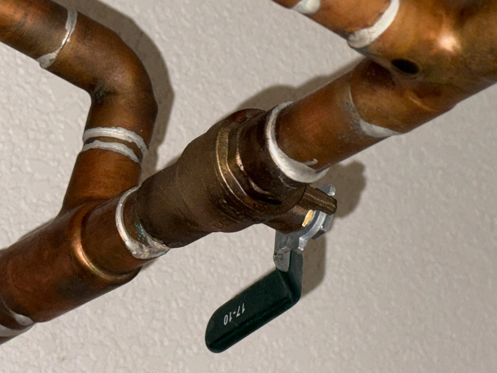 Copper water supply lines with a quarter-turn ball valve shutoff